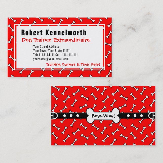 Carte De Visite Poches et os Drôle Design pour Amoureux de les chi (Devant / Derrière)