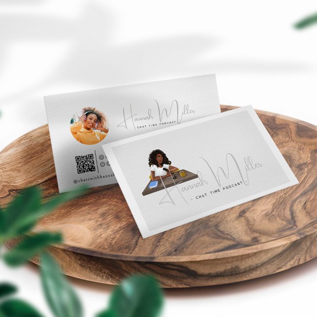 Carte De Visite Podcast moderne Illustré Photo QR Code (Créateur téléchargé)