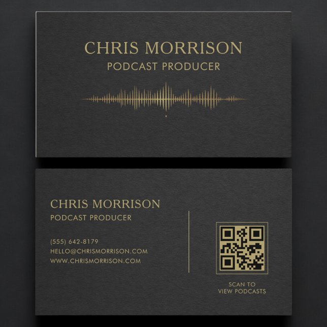 Carte De Visite Podcast Producer Black Gold QR Code (Créateur téléchargé)