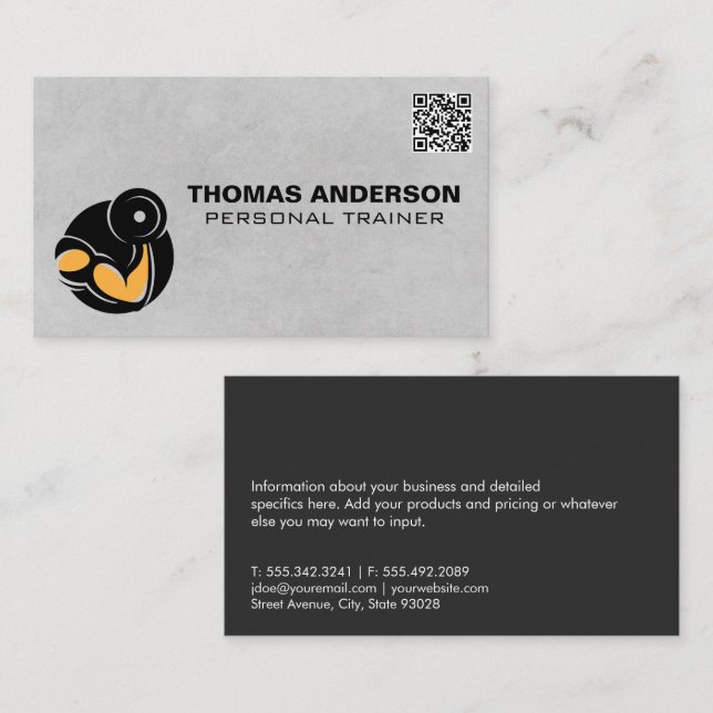 Carte De Visite Poids du curling | Logo Fitness | Code QR (Devant / Derrière)