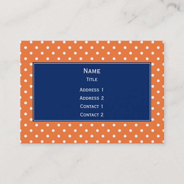 Carte De Visite Pointe Polka blanche orange avec Bleu Royal (Devant)