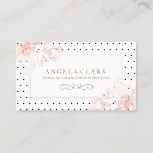 Carte De Visite Pointer les points et les fleurs d'aquarelle rose