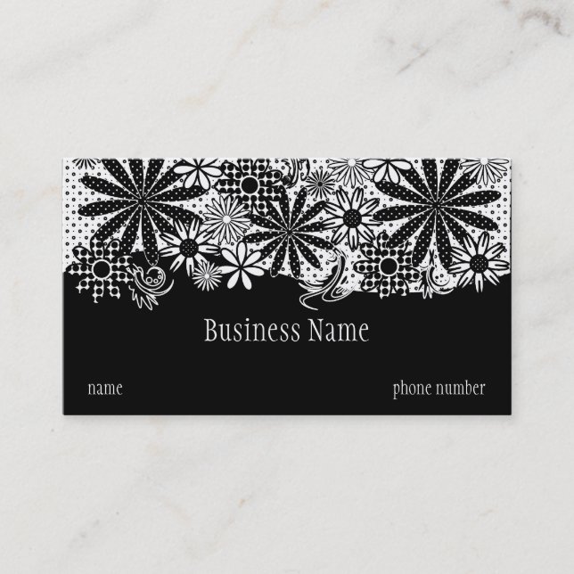 Carte de visite pointillé noir et blanc de fleurs (Devant)