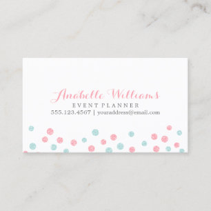 Carte De Visite Points Confetti Faux Mint et Parties scintillant r