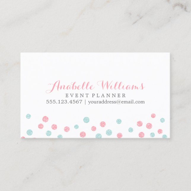 Carte De Visite Points Confetti Faux Mint et Parties scintillant r (Devant)