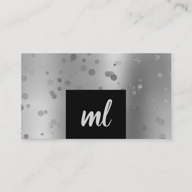 Carte De Visite Points de confetti argent moderne et élégant (Devant)