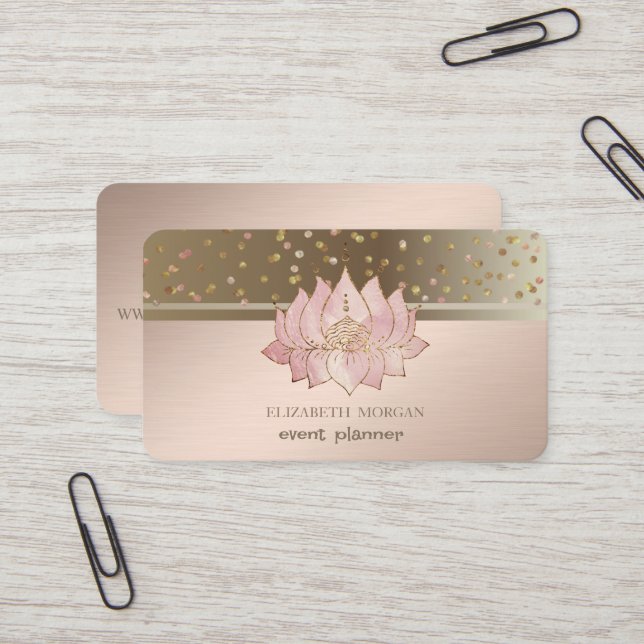 Carte De Visite Points de confettis modernes et élégants Lotus (Devant/Arrière en situation)