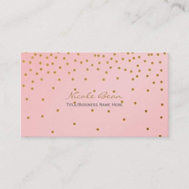 Carte de visite points de confettis rose blush et  (Devant)