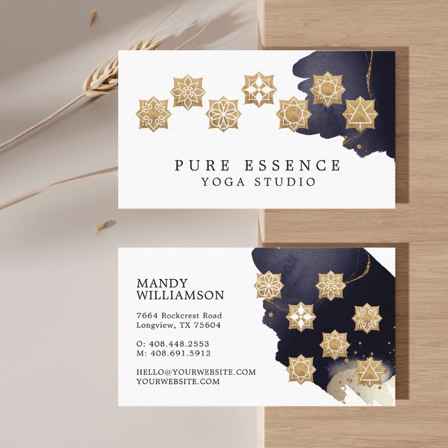 Carte De Visite Points d'énergie Holistic Gold Chakra Encre foncée (Holistic Gold Chakra Energy Points Dark Ink Yoga Business Card)