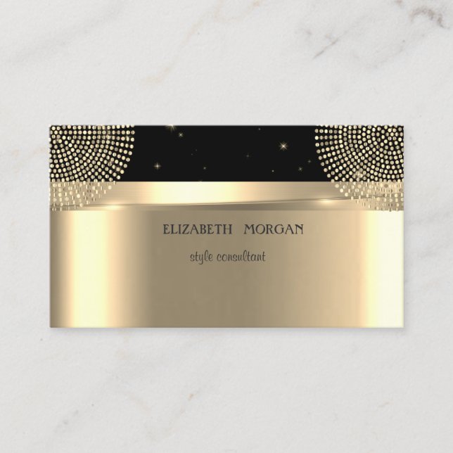 Carte De Visite Points Élégants et Professionnels Modernes  Or, No (Devant)