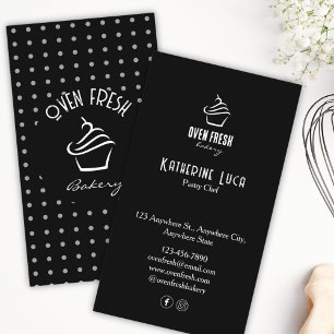 Carte De Visite Points en noir blanc Texte Boulangerie Cupcake
