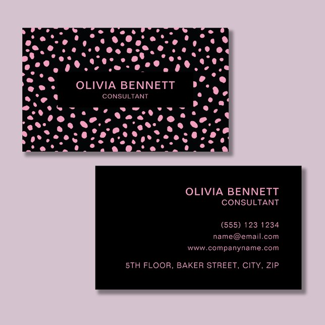 Carte De Visite Points modernes rose noir (Modern black and pink dot business cards. Customize for your own business needs.)