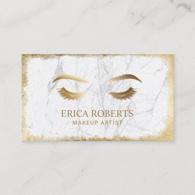 Carte De Visite Poireaux & Brosses Maquillage Artiste Marbre blanc (Devant)