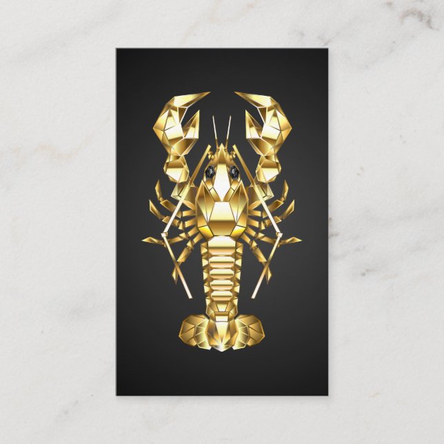 Carte De Visite Poisson à langouste polygonale dorée sur noir (Devant)