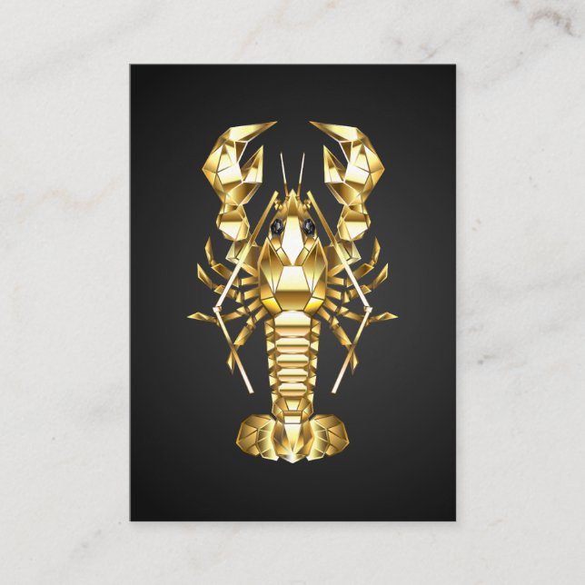 Carte De Visite Poisson à langouste polygonale dorée sur noir (Devant)