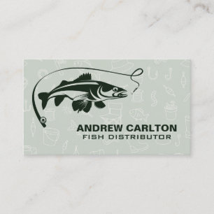 Carte De Visite Poisson au bout d'une ligne Motif de thème de pê