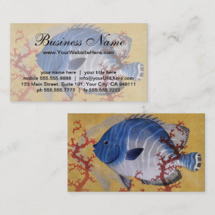 Carte De Visite Poisson bleu tropical vintage corail marin vie océ