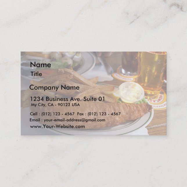 Carte De Visite Poisson-frites avec une pinte de cidre (Devant)