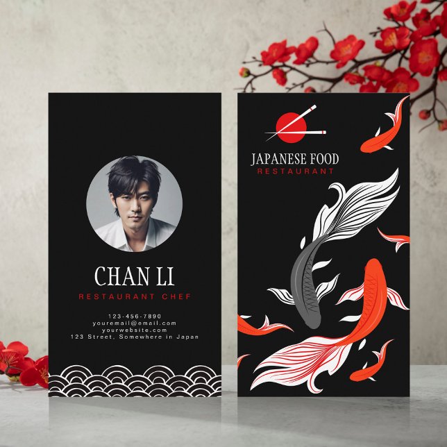 Carte De Visite Poisson rouge gris koi sur l'Arrière - plan noir A (Créateur téléchargé)