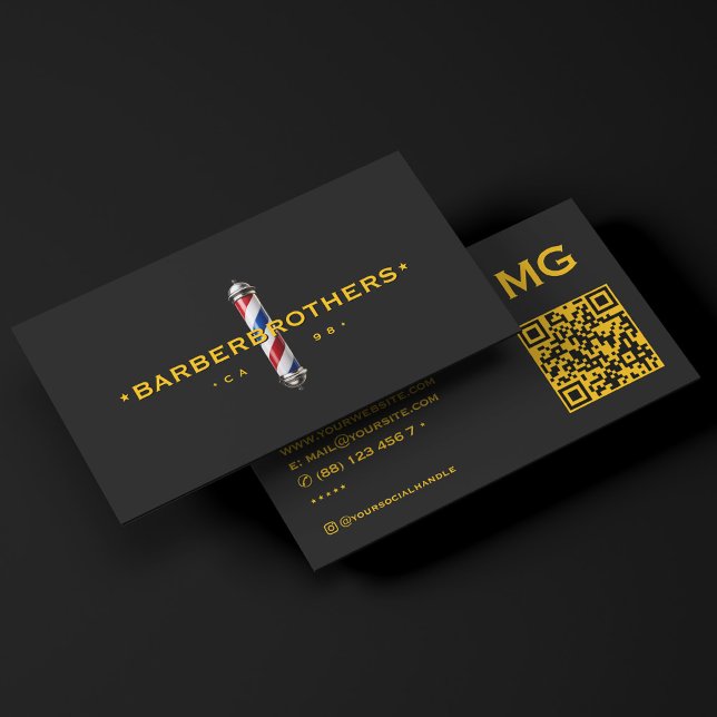 Carte De Visite Pôle de barbier classique jaune noir  (Barbershop Yellow Black Classic Barber Pole Business Card
)