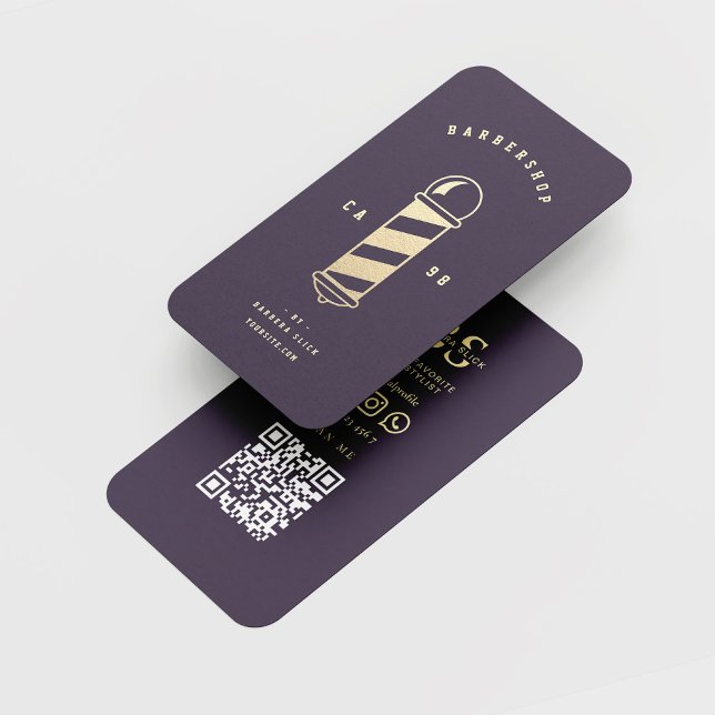 Carte De Visite Pole de barbier d'or Hommes coupe-cheveux Shave Ba (Créateur téléchargé)