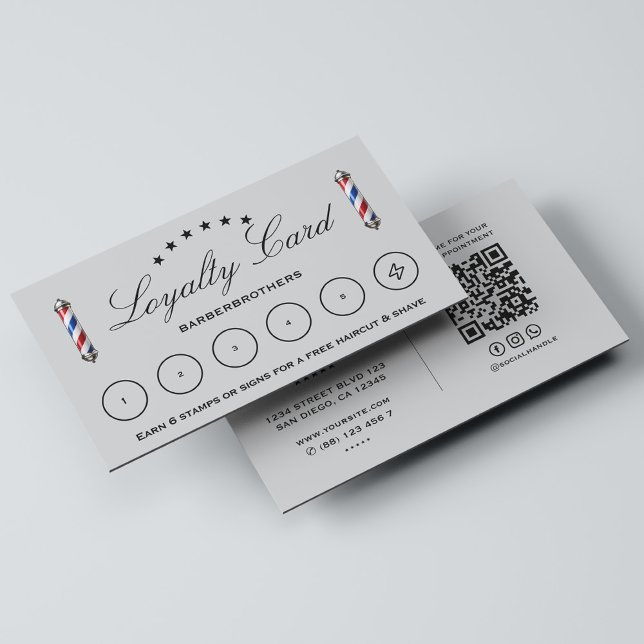 Carte De Visite Pôle de salon de coiffure classique gris clair Loy (Barbershop Classic Barber Pole Light Grey Loyalty Business Card
)