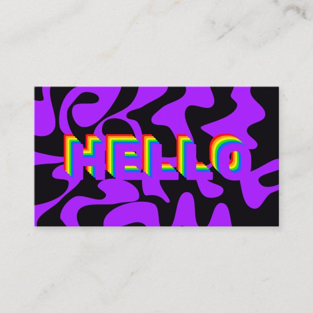 Carte De Visite Police Bold Hello Super Rainbow Purple (Devant)