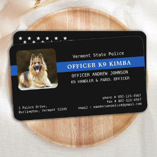 Carte De Visite Police Chien K9 Unité Premium mince Ligne bleue