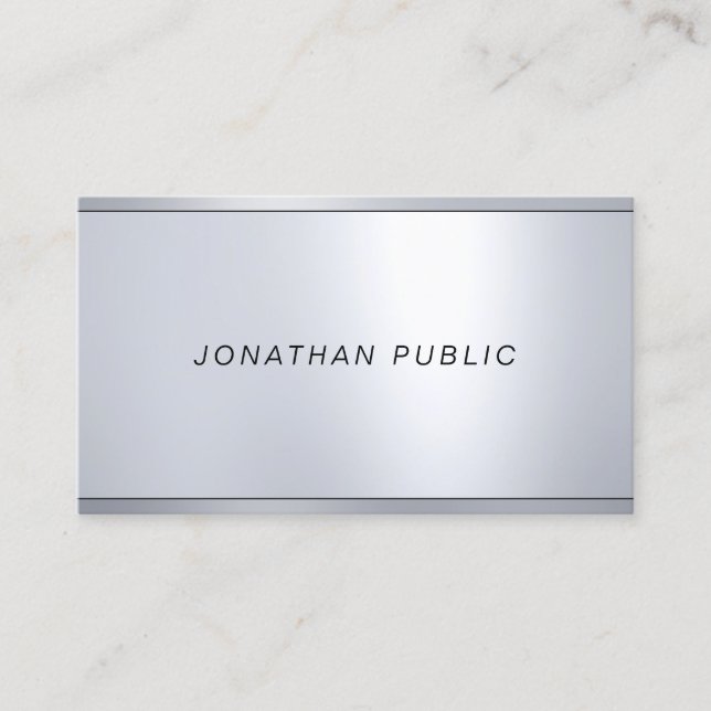 Carte De Visite Police Cursive Argent Metallic Look Élégant Modèle (Devant)