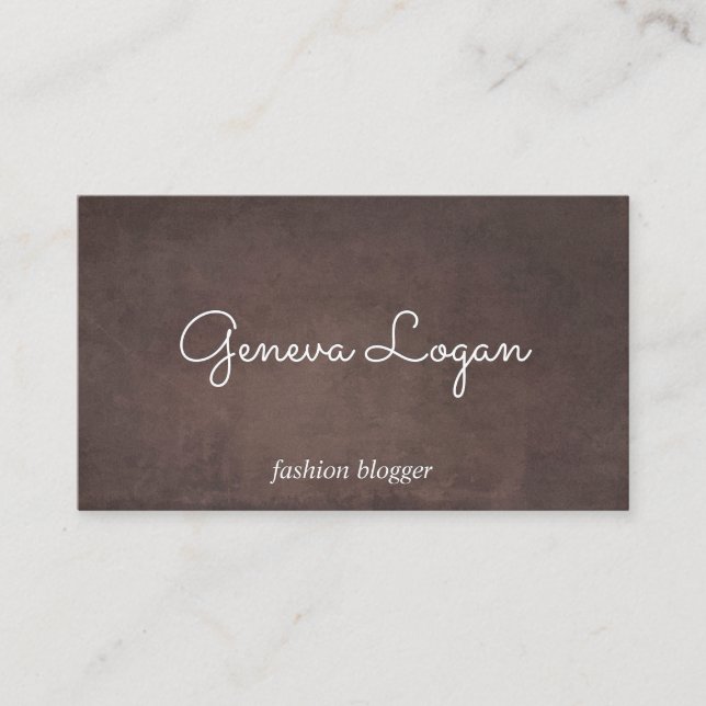 Carte De Visite Police Cursive | Fond de texture marron (Devant)