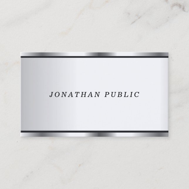 Carte De Visite Police Cursive Silver Look Moderne Elegant Glamor (Devant)