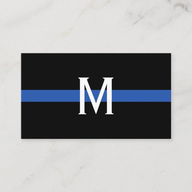Carte De Visite Police Ligne Bleue Mince Monogramme Professionnel (Devant)