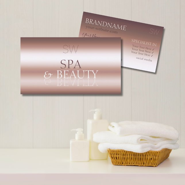 Carte De Visite Police miroir de luxe Rose or élégant avec monogra (Créateur téléchargé)