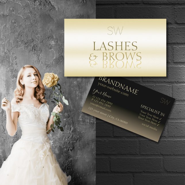 Carte De Visite Police miroir or et noir avec monogramme (Créateur téléchargé)