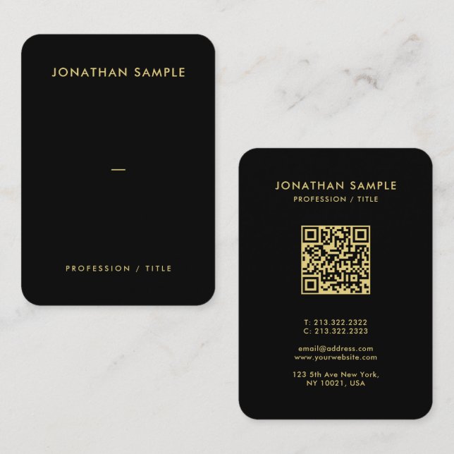 Carte De Visite Police or personnalisée QR Code Black Premium Silk (Devant / Derrière)