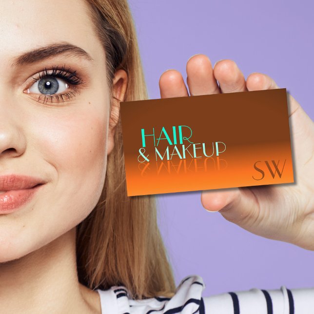 Carte De Visite Police orange et miroir Turquoise avec monogramme (Créateur téléchargé)