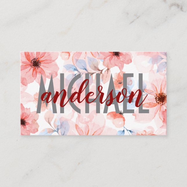 Carte De Visite Polices superposées | Simple | Fond floral (Devant)