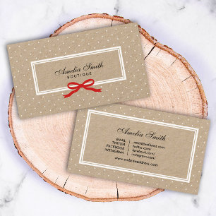 Carte De Visite Polka blanc point rouge ruban social médias Kraft