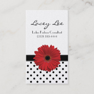 Carte De Visite Polka noir et blanc Pot rouge Gerbera Daisy