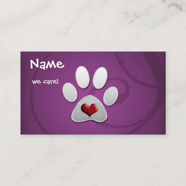 Carte De Visite Pomme de coeur Paw Argent violet (Devant)