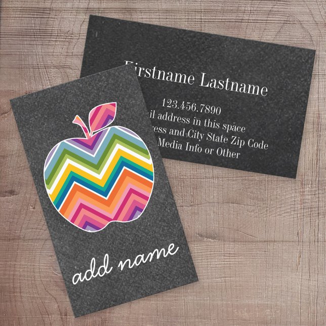 Carte De Visite Pomme enseignant personnalisée avec Motif Chevron  (Custom Printed Online Business Card)
