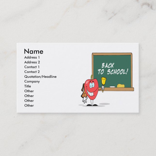 Carte De Visite pomme mignonne avec le dos à l'école tableau de bo (Devant)
