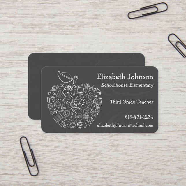 Carte de visite Pomme pour Enseignants (Devant/Arrière en situation)
