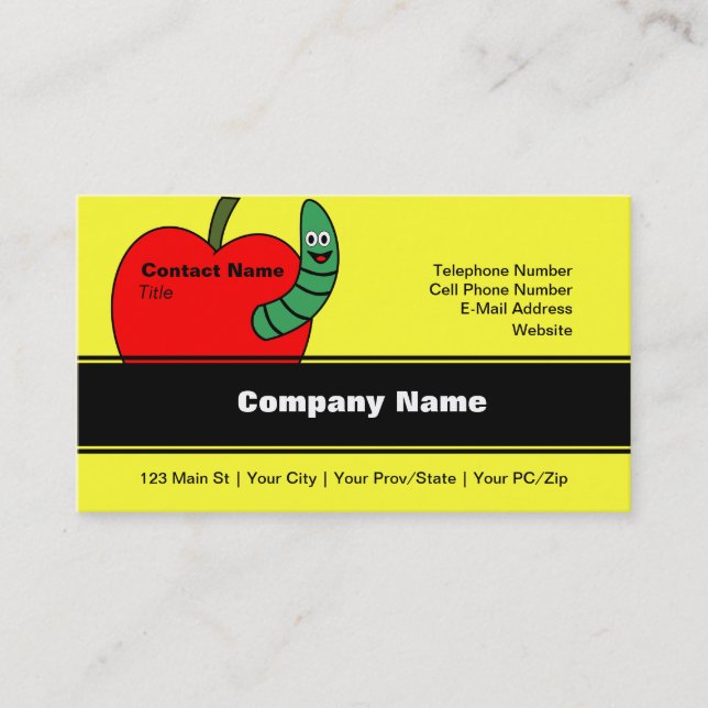 Carte De Visite Pomme rouge ver vert (Devant)