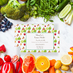 Carte De Visite Pommes, Pêches, Limes Illustration Agriculteurs