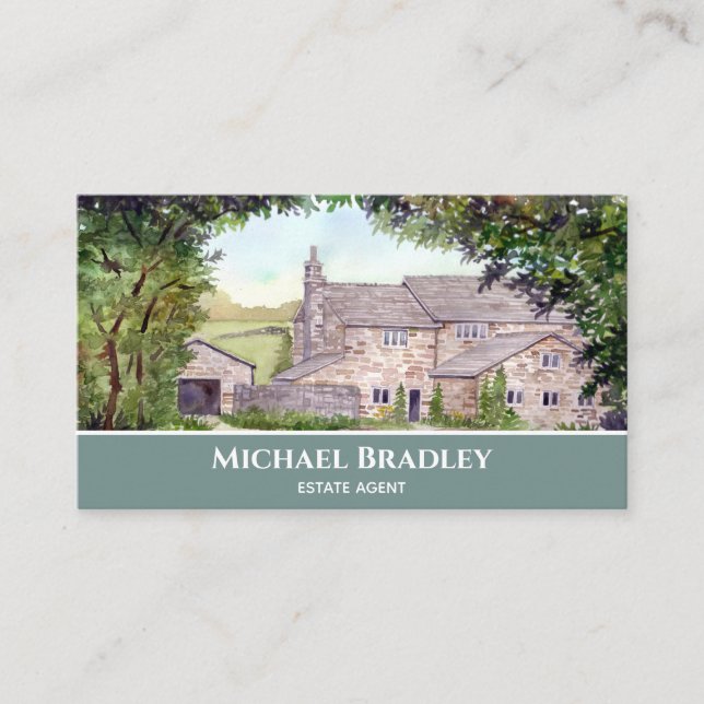 Carte De Visite Pont de pierre Yorkshire Ferme Aquarelle (Devant)