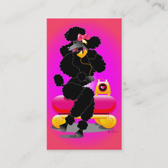 Carte De Visite Poodle noir sur une peinture rétro au téléphone (Devant)