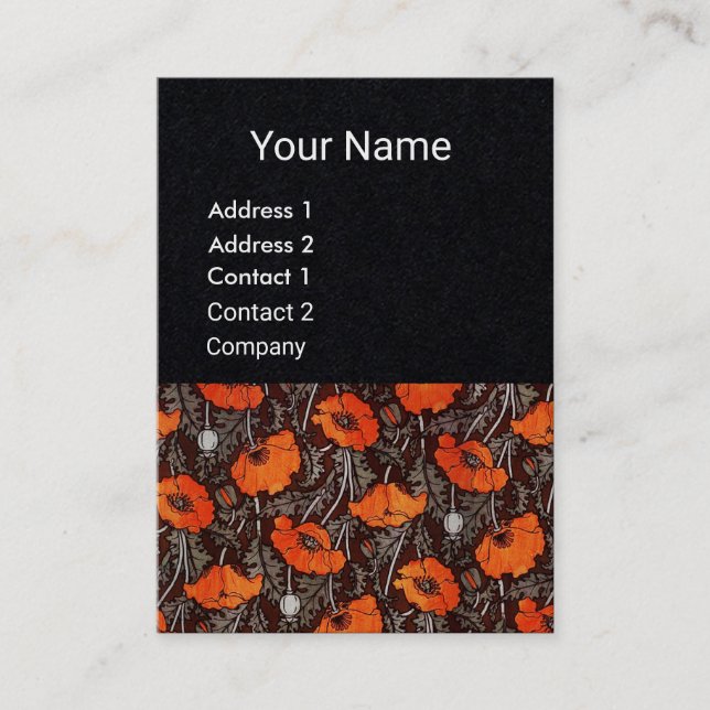 Carte De Visite POPIES ROUGES Monogramme Floral Livre noir blanc (Devant)