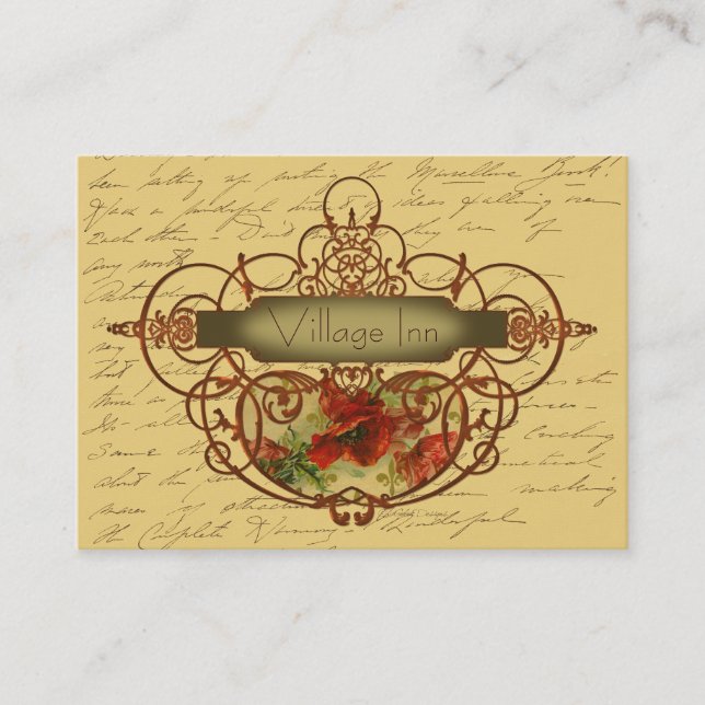 Carte De Visite Poppies et manuscrits Design Steampunk (Devant)