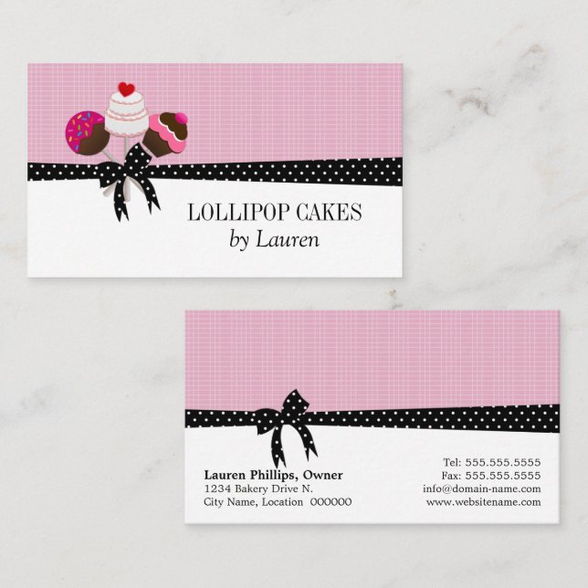 Carte De Visite Pops de gâteau rose (Devant / Derrière)
